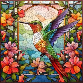 Hummingbird Puzzles for Adults 1000 Pieces, Stained Glass Spring Bird Flower Impossible Art Puzzle, Hard Challenging Bird Garden Jigsaw Puzzle as Home Wall Art Decor