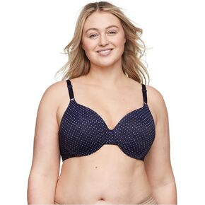 Warner's Women's Cushioned Underwire Lightly Lined T-Shirt Bra 1593, Evening Blue W/Nirvana DOT