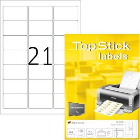 Self Adhesive Address Labels, 21 Labels per A4 Sheet, 100 Sheets, 63.5 x 38.1 mm, 2100 Labels, Blank Mailing Labels Stickers, Sticky Labels for Laser & Inkjet Printer, White