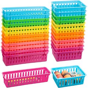 24 كمبيوترا صغيرة ملونة بلاستيك فصول تخزين سلال 12 pcs 10 × 3 × 2.5 بوصات صينية صغيرة حامل القلم الرصاص 12 PCS 6 × 4.7 × 2.4 بوصة صينية صينية البلاستيك للتخزين
