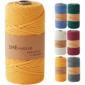 Macrame Cord 4mm 3 Strand 100% Natural Cotton Macrame Rope Cotton Cord Perfect Macrame Supplies for Wall Hanging Plant Hangers Crafts Knitting Decorative Projects(Ginger)