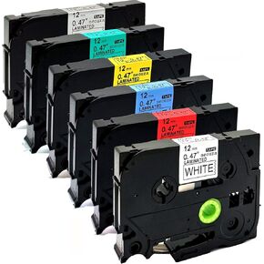 NEOUZA Compatible with Brother P Touch Label Tape TZe231 TZe431 TZe531 TZe631 TZe731 TZe931 12mm(0.47 Inch) x 8m (26.2ft) (Combo Set White Red Blue Yellow Green Silver)