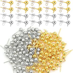 100 PCS Ball Post Post Arring Studs لصنع المجوهرات - وظائف قرط الكرة المستديرة 5 مم ، وظهر السيليكون واضحة في الحلق مع حلقات القفز المفتوحة ، ومرب وظائف لصنع المجوهرات in Kuwait