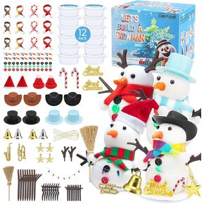 Snowman Clay Crafts 12 Pack Build a Snowman Christmas DIY Kit, Creative Kids Modeling Activities Making Clay, Christmas Stocking Stuffers Christmas Crafts Xmas Gift for Kids