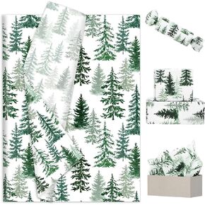 JarThenaAMCS 100 Sheets Christmas Tissue Paper Watercolor Pine Gift Wrapping Paper Xmas Tree Decorative Art Paper for Winter Home Party DIY Crafts Supplies, 14 x 20 Inch