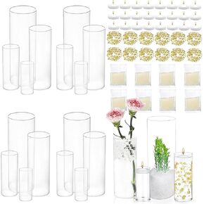 UDU 16 مجموعة من المزهريات الأسطوانة الزجاجية للقطاعات المركزية مع 80000 حبات المياه الصافية 24 شموع عائمة بيضاء 12 لؤلؤة سلسلة المركز الديكور لجدول الطاولة حفل زفاف المنزل in Kuwait