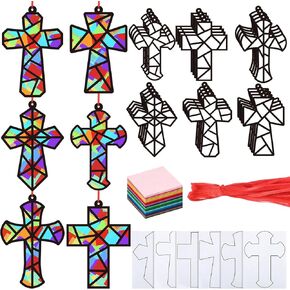 24 Sets Religious Cross Crafts Religious Tissue Paper Craft Kit DIY Christian Crafts Kit Resurrection Church Craft Ornaments Jesus Sunday School Craft