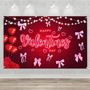 Happy Valentlnes Day Banner,14 February party Backdrop Red Rose Floral Wedding Decor Photo Booth Props 14 February Party Decorations Backdrops(72x44 Inch)