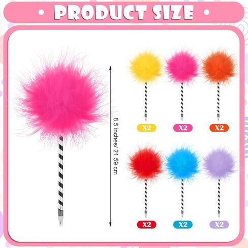 12 Pcs Truffula Tree Pompom Pen Colorful Fluffy Ball Pens Cute Fuzzy Pens Pom Pom Pens Gift for 100th Day of School Office, Rose, Orange, Yellow, Purple, Red, and Blue(Black and White) in Saudi Arabia