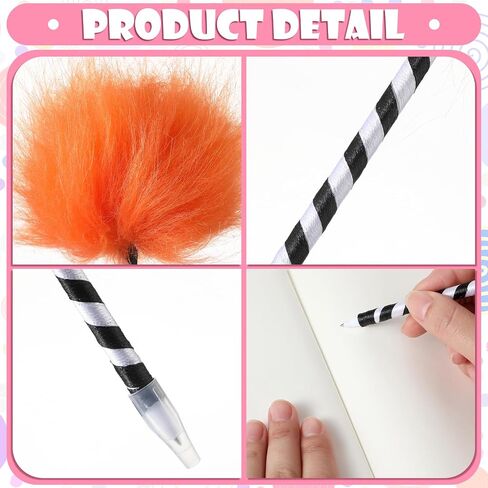 12 Pcs Truffula Tree Pompom Pen Colorful Fluffy Ball Pens Cute Fuzzy Pens Pom Pom Pens Gift for 100th Day of School Office, Rose, Orange, Yellow, Purple, Red, and Blue(Black and White) in Saudi Arabia