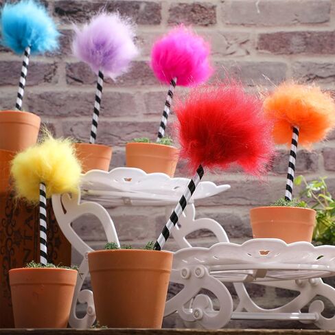 12 Pcs Truffula Tree Pompom Pen Colorful Fluffy Ball Pens Cute Fuzzy Pens Pom Pom Pens Gift for 100th Day of School Office, Rose, Orange, Yellow, Purple, Red, and Blue(Black and White) in Saudi Arabia