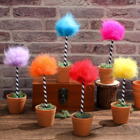 12 Pcs Truffula Tree Pompom Pen Colorful Fluffy Ball Pens Cute Fuzzy Pens Pom Pom Pens Gift for 100th Day of School Office, Rose, Orange, Yellow, Purple, Red, and Blue(Black and White) in Saudi Arabia