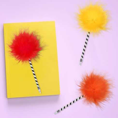 12 Pcs Truffula Tree Pompom Pen Colorful Fluffy Ball Pens Cute Fuzzy Pens Pom Pom Pens Gift for 100th Day of School Office, Rose, Orange, Yellow, Purple, Red, and Blue(Black and White) in Saudi Arabia