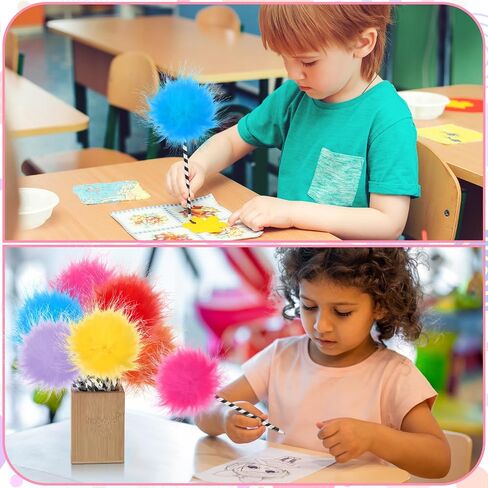 12 Pcs Truffula Tree Pompom Pen Colorful Fluffy Ball Pens Cute Fuzzy Pens Pom Pom Pens Gift for 100th Day of School Office, Rose, Orange, Yellow, Purple, Red, and Blue(Black and White) in Saudi Arabia