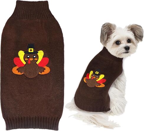 Dog Thanksgiving Sweater, Knitted Thanksgiving Fall Dog Sweater Dog Thanksgiving Outfit Clothes Holiday Dog Sweater for Small Medium Large Dogs Pets (Dark Brown, Medium) in Kuwait