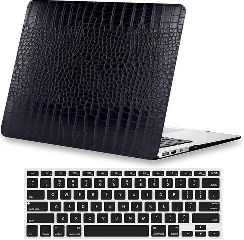 KEROM Compatible with MacBook Air 13 inch Case 2017-2010 Release A1369 A1466, Crocodile Skin Alligator Skin PU Leather Hard Shell Case & Keyboard Cover for Mac Air 13 2010-2017 (Older Version), Black in Saudi Arabia