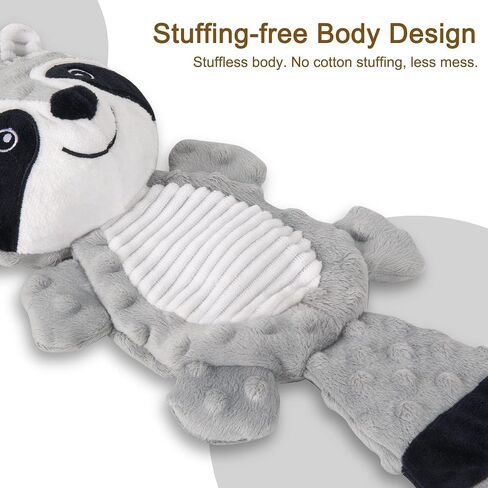 No Stuffing Squeaky Dog Toys Plush Chew Toy for Small Medium Puppy Large Breed, Stuffless Cute Animal Plush Toy for Indoor Play, Tough Durable Teething Interactive Gift, Raccoon,Gray in Saudi Arabia