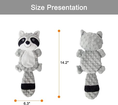 No Stuffing Squeaky Dog Toys Plush Chew Toy for Small Medium Puppy Large Breed, Stuffless Cute Animal Plush Toy for Indoor Play, Tough Durable Teething Interactive Gift, Raccoon,Gray in Saudi Arabia