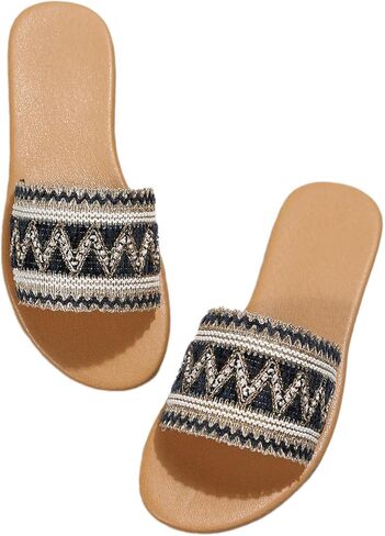 OYOANGLE Women's Boho Style Embroidered Flat Sandals Slide Sandals Fashion Flat Sandals Beach Slippers in Saudi Arabia