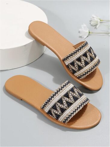 OYOANGLE Women's Boho Style Embroidered Flat Sandals Slide Sandals Fashion Flat Sandals Beach Slippers in Saudi Arabia