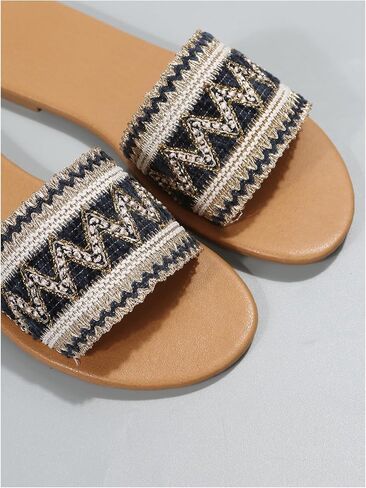 OYOANGLE Women's Boho Style Embroidered Flat Sandals Slide Sandals Fashion Flat Sandals Beach Slippers in Saudi Arabia