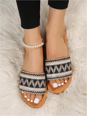 OYOANGLE Women's Boho Style Embroidered Flat Sandals Slide Sandals Fashion Flat Sandals Beach Slippers in Saudi Arabia