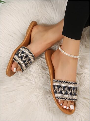 OYOANGLE Women's Boho Style Embroidered Flat Sandals Slide Sandals Fashion Flat Sandals Beach Slippers in Saudi Arabia
