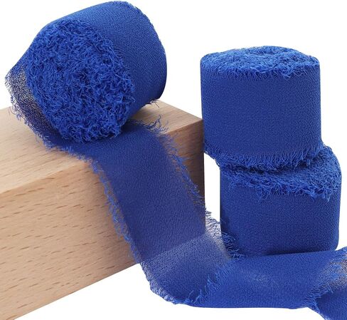 3 Rolls Royal Blue Chiffon Ribbon 1 inch× 5 Yards Ribbon Fabric Silk Ribbon for Gift Wrapping Wedding Party Decoration Flower Bouquet Wrapping Bows Making DIY Crafts in Kuwait