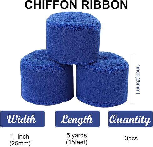 3 Rolls Royal Blue Chiffon Ribbon 1 inch× 5 Yards Ribbon Fabric Silk Ribbon for Gift Wrapping Wedding Party Decoration Flower Bouquet Wrapping Bows Making DIY Crafts in Kuwait