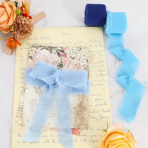 3 Rolls Royal Blue Chiffon Ribbon 1 inch× 5 Yards Ribbon Fabric Silk Ribbon for Gift Wrapping Wedding Party Decoration Flower Bouquet Wrapping Bows Making DIY Crafts in Kuwait