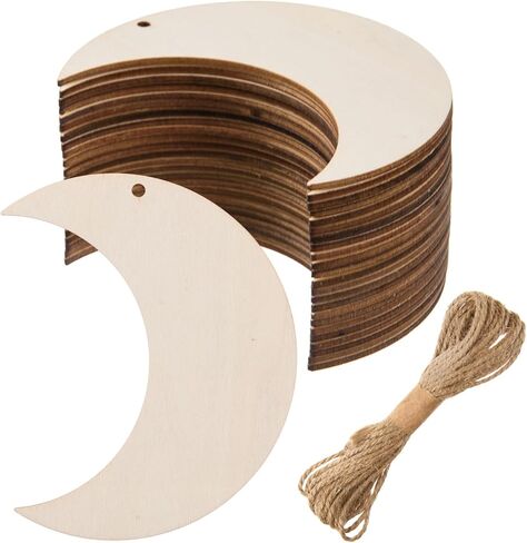 Awizom 48 pcs قواطع خشبية القمر القمر غير المكتمل شكل القمر الخشبي الحلي الفارغة القمر الخشبي لطلاء شرائح القمر الخشبية مع خيوط لعلامات DIY عيد ميلاد زفاف دش الطفل معلقة ديكور ، 3.94x3.11 in Kuwait
