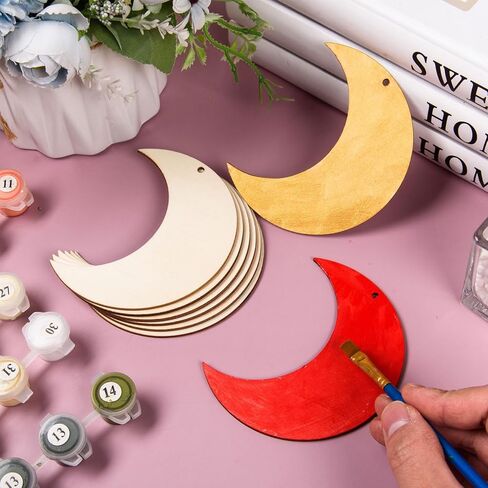 Awizom 48 pcs قواطع خشبية القمر القمر غير المكتمل شكل القمر الخشبي الحلي الفارغة القمر الخشبي لطلاء شرائح القمر الخشبية مع خيوط لعلامات DIY عيد ميلاد زفاف دش الطفل معلقة ديكور ، 3.94x3.11 in Kuwait