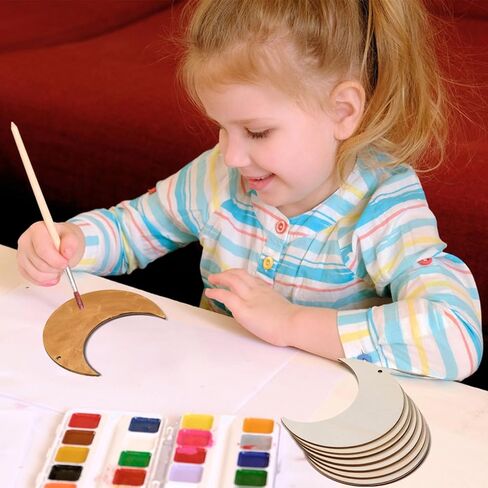 Awizom 48 pcs قواطع خشبية القمر القمر غير المكتمل شكل القمر الخشبي الحلي الفارغة القمر الخشبي لطلاء شرائح القمر الخشبية مع خيوط لعلامات DIY عيد ميلاد زفاف دش الطفل معلقة ديكور ، 3.94x3.11 in Kuwait