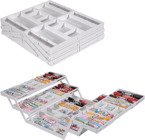 Aobiono Multi Level Smart Rermer Organizer ، Multi Tier Tier Toxpliable Storage Raysable قابل للطي للمجوهرات ، مستحضرات التجميل ، المكياج ، الأدوات ، البطارية (أبيض ، صف مزدوج - 3 مستويات) in Kuwait