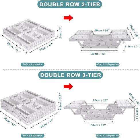 Aobiono Multi Level Smart Rermer Organizer ، Multi Tier Tier Toxpliable Storage Raysable قابل للطي للمجوهرات ، مستحضرات التجميل ، المكياج ، الأدوات ، البطارية (أبيض ، صف مزدوج - 3 مستويات) in Kuwait