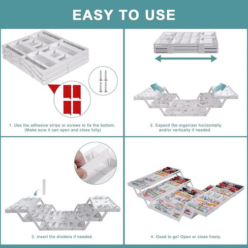 Aobiono Multi Level Smart Rermer Organizer ، Multi Tier Tier Toxpliable Storage Raysable قابل للطي للمجوهرات ، مستحضرات التجميل ، المكياج ، الأدوات ، البطارية (أبيض ، صف مزدوج - 3 مستويات) in Kuwait