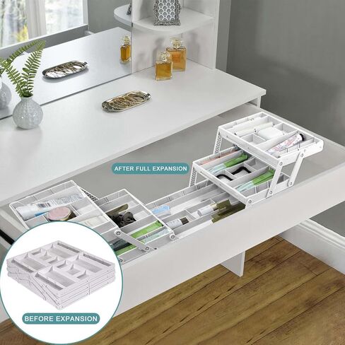 Aobiono Multi Level Smart Rermer Organizer ، Multi Tier Tier Toxpliable Storage Raysable قابل للطي للمجوهرات ، مستحضرات التجميل ، المكياج ، الأدوات ، البطارية (أبيض ، صف مزدوج - 3 مستويات) in Kuwait