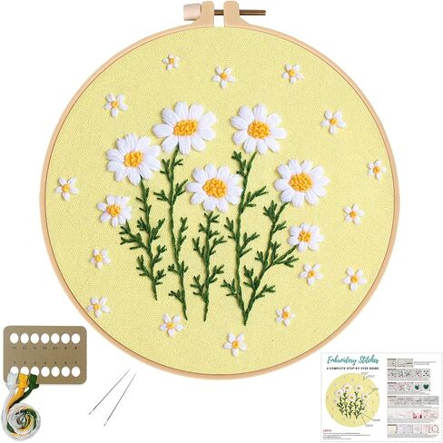 Louise Maelys Daisy Flower Beginners Kits ، Cross Stitch Kit للبالغين ، إبرة DIY مع نمط الأزهار ، بما في ذلك الطوق والموضوعات والتعليمات in Kuwait