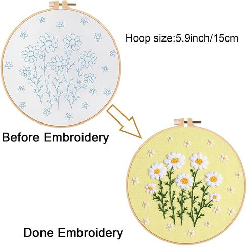 Louise Maelys Daisy Flower Beginners Kits ، Cross Stitch Kit للبالغين ، إبرة DIY مع نمط الأزهار ، بما في ذلك الطوق والموضوعات والتعليمات in Kuwait