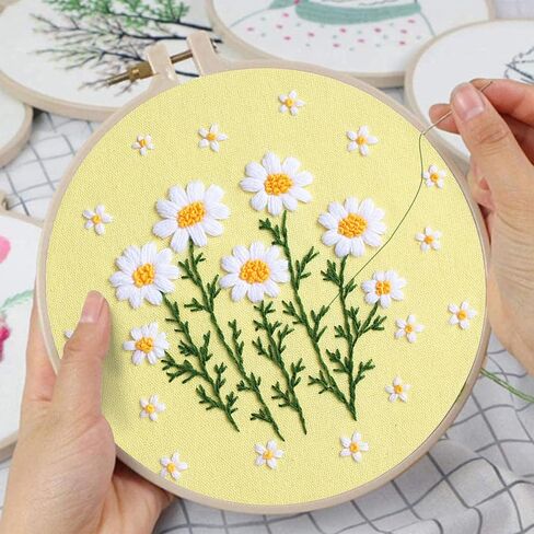 Louise Maelys Daisy Flower Beginners Kits ، Cross Stitch Kit للبالغين ، إبرة DIY مع نمط الأزهار ، بما في ذلك الطوق والموضوعات والتعليمات in Kuwait