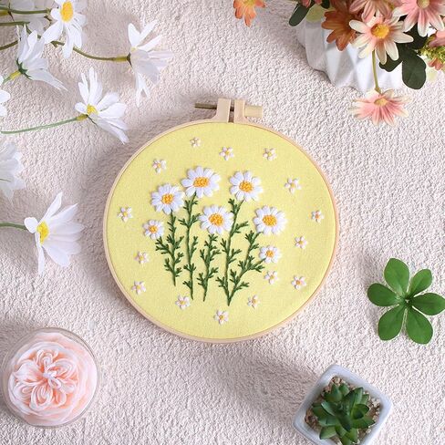 Louise Maelys Daisy Flower Beginners Kits ، Cross Stitch Kit للبالغين ، إبرة DIY مع نمط الأزهار ، بما في ذلك الطوق والموضوعات والتعليمات in Kuwait