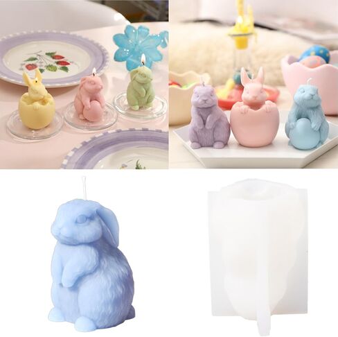 Boowan Nicole Easter Egg & Bunny Candle Silicone Mould لصنع الشموع ، قالب الشوكولاتة لزخارف هدايا عيد الفصح DIY (LZ0668-2) in Kuwait