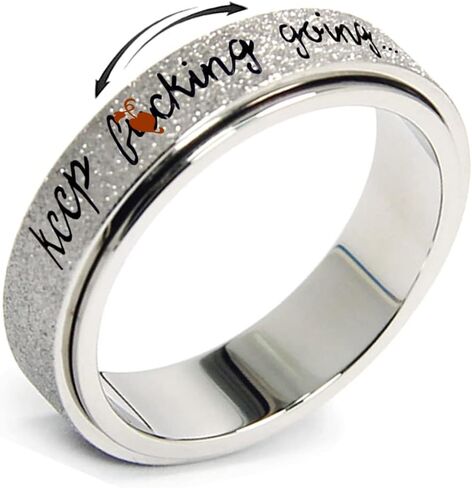 Fidget Ring Women for Anxiety Rings:Personalized Inspirational Mantra Stainless Steel Silver Black Rainbow Rose Gold Spinning Ring for Men Women Friend Encouragement Gift size 6 7 8 9 10 in Saudi Arabia