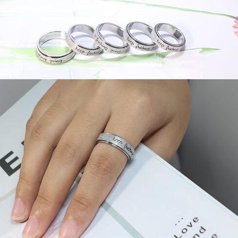 Fidget Ring Women for Anxiety Rings:Personalized Inspirational Mantra Stainless Steel Silver Black Rainbow Rose Gold Spinning Ring for Men Women Friend Encouragement Gift size 6 7 8 9 10 in Saudi Arabia
