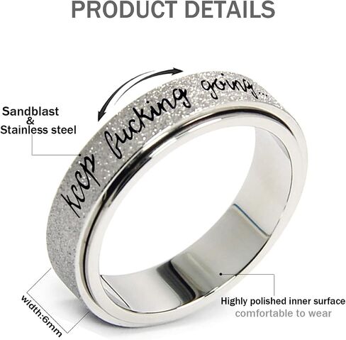 Fidget Ring Women for Anxiety Rings:Personalized Inspirational Mantra Stainless Steel Silver Black Rainbow Rose Gold Spinning Ring for Men Women Friend Encouragement Gift size 6 7 8 9 10 in Saudi Arabia