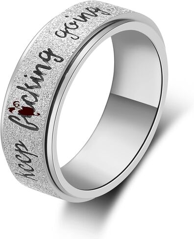 Fidget Ring Women for Anxiety Rings:Personalized Inspirational Mantra Stainless Steel Silver Black Rainbow Rose Gold Spinning Ring for Men Women Friend Encouragement Gift size 6 7 8 9 10 in Kuwait