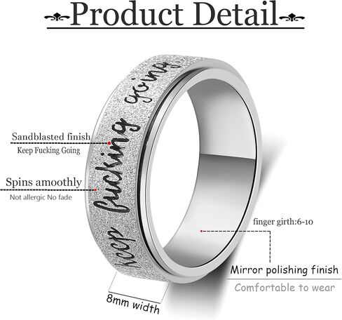 Fidget Ring Women for Anxiety Rings:Personalized Inspirational Mantra Stainless Steel Silver Black Rainbow Rose Gold Spinning Ring for Men Women Friend Encouragement Gift size 6 7 8 9 10 in Kuwait