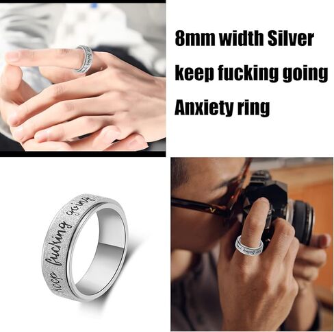 Fidget Ring Women for Anxiety Rings:Personalized Inspirational Mantra Stainless Steel Silver Black Rainbow Rose Gold Spinning Ring for Men Women Friend Encouragement Gift size 6 7 8 9 10 in Kuwait