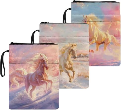 Snow Horse Book Sleeves Reusable＆Washable Book Protector Pouch Washable Pouch Pocket for Teen Adult Book Lover Zipper Pouch,3 Piece Set in Kuwait