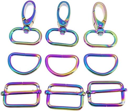30 Pcs Rainbow Purse Bag Making Hardware Include 10 pcs Swivel Snap Hook with 10 pcs D Rings and 10 pcs Adjuster Slider Buckles for Handbag Pet Collar Keychain Lanyard (1 Inch) in Saudi Arabia
